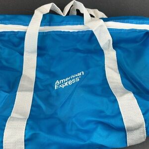Vintage 20” American Express Logo Blue Nylon Duffle Gym Zippered Bag